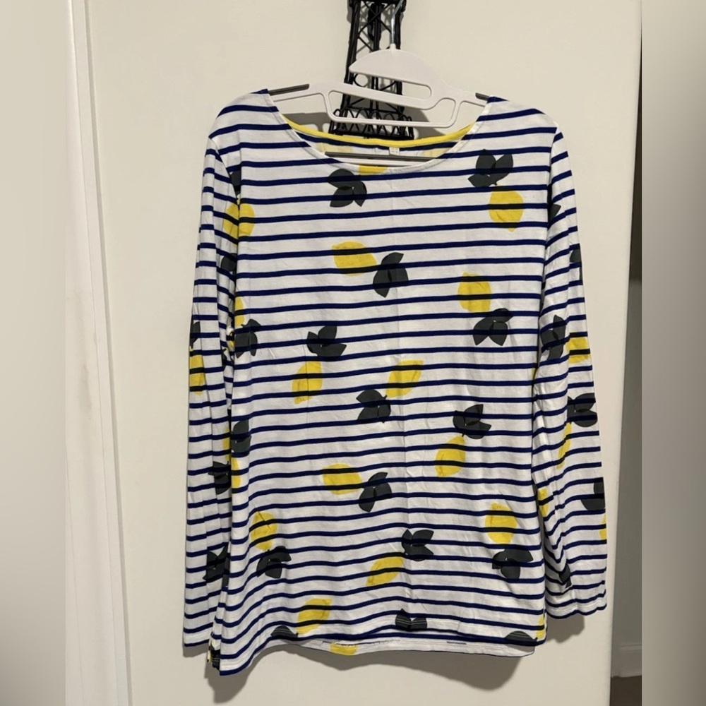 Boden Striped Long Sleeve Top with fun lemon Pattern size 16